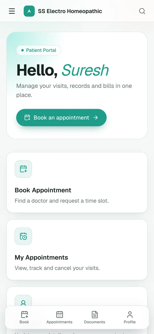 Patient app home
