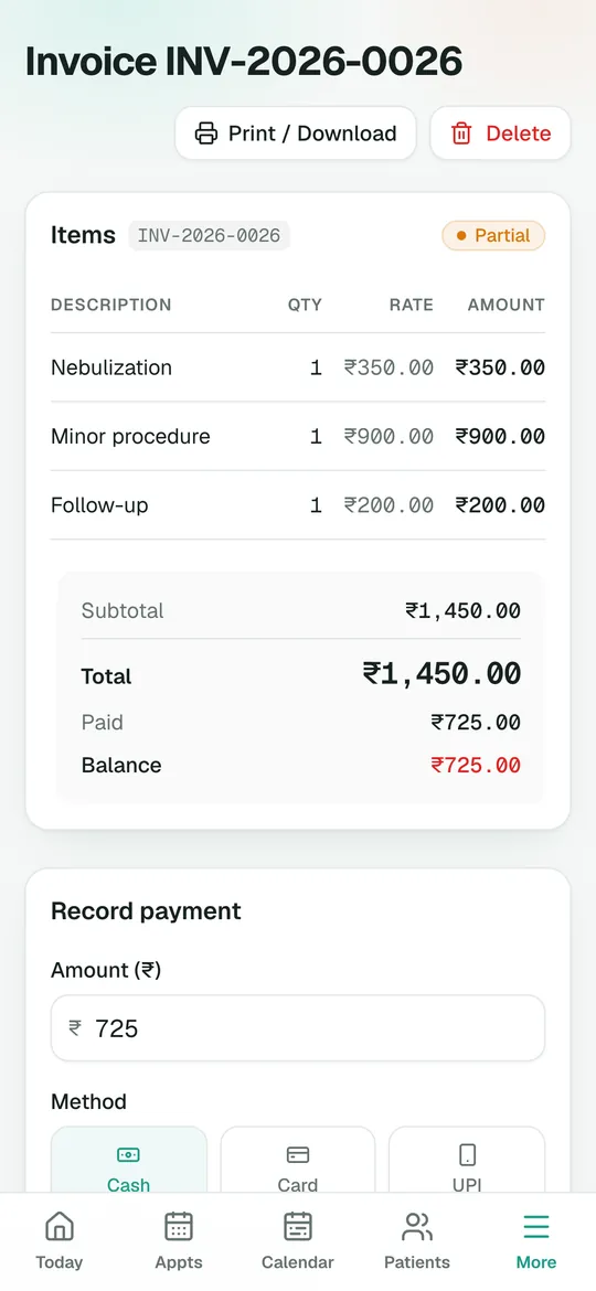 Recording a payment on mobile