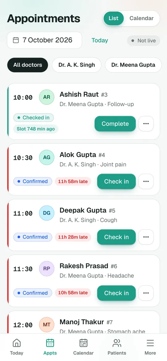 Appointments calendar by doctor